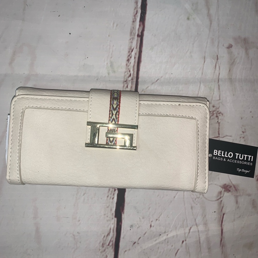 Ivory Pu Leather Tri Fold Wallet Clutch